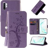 Voor Samsung Galaxy Note10+ Reliëf Lucky Tree Horizontale Flip Lederen Case met Houder & Kaartsleuf & Portemonnee & Lanyard (Paars)