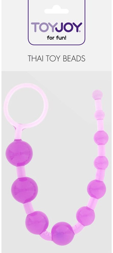 Paarse kralenketting met een grijze verpakking van TOYJOY.