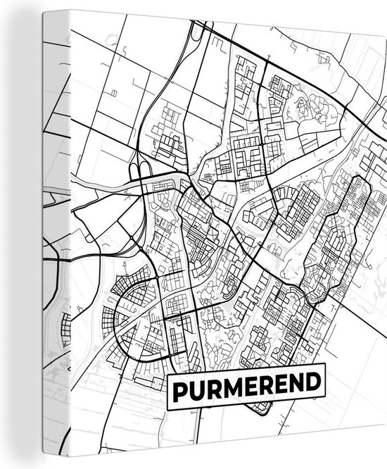 Canvas Schilderij Kaart - Purmerend - Zwart - Wit - 90x90 cm - Wanddecoratie