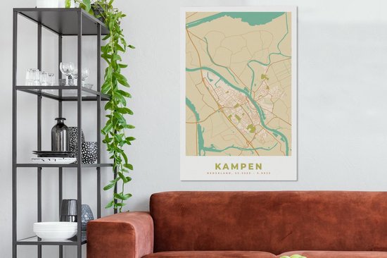 Tableau Peinture sur Toile Carte - Kampen - Vintage - 90x140 cm - Décoration murale