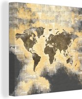 Canvas Wereldkaart - 50x50 - Wanddecoratie Wereldkaart - Abstract - Kranten