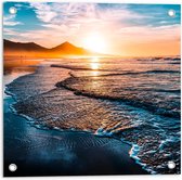 Tuinposter – Ondergaande Zon bij de Zee - 50x50cm Foto op Tuinposter  (wanddecoratie voor buiten en binnen)