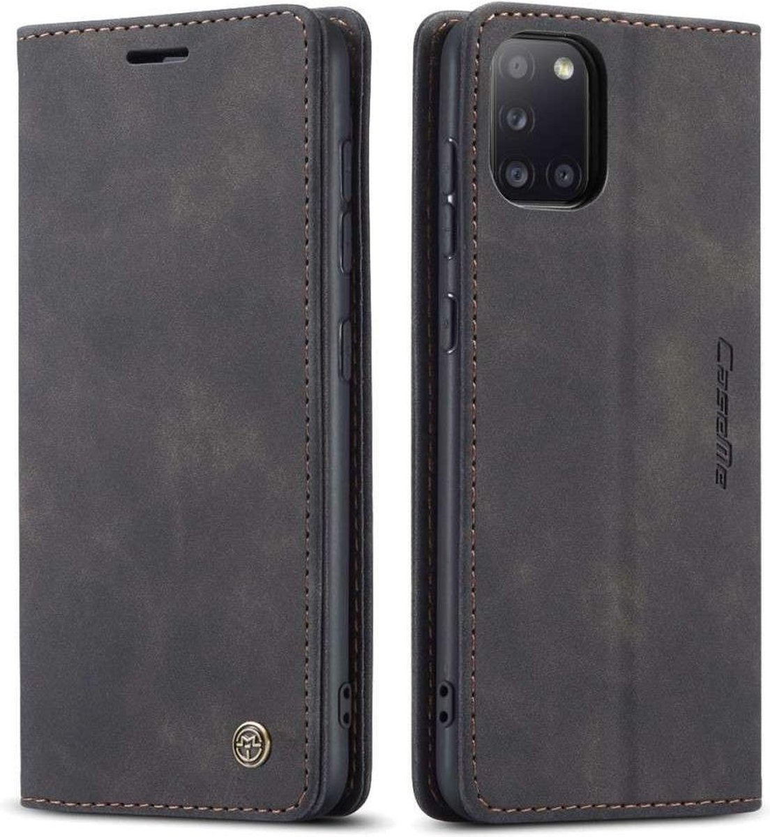 Retro Wallet Slim Case - Telefoonhoesje - Portemonnee Hoesje voor Samsung Galaxy A31 - Zwart