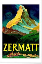 JUNIQE - Poster Vintage Zwitserland Zermatt -40x60 /Blauw & Groen