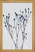 JUNIQE - Poster met houten lijst Watercolor Leaves 12 -40x60 /Blauw &