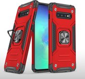 Samsung S10 Hoesje - Heavy Duty Armor hoesje Rood - Galaxy S10 silicone TPU 360-Degree hybride hoesje Kickstand ringhouder met Magnetisch Auto Mount