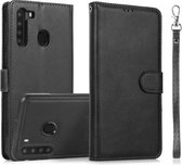 Voor Samsung Galaxy A21 Kalf Textuur 2 in 1 Afneembare Magnetische Achterkant Horizontale Flip Lederen Case met Houder & Kaartsleuven & Portemonnee & Fotolijst (Zwart)