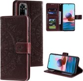 Voor Xiaomi Redmi Note 10 4G Totem Bloem Reliëf Horizontale Flip TPU + PU Lederen Case met Houder & Kaartsleuven & Portemonnee (Bruin)