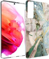 iMoshion Hoesje Geschikt voor Samsung Galaxy S21 FE Hoesje Siliconen - iMoshion Design hoesje - Wit / Meerkleurig / Shattered Beige Marble