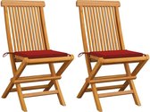 Medina Tuinstoelen 2 st met rode kussens massief teakhout