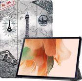 Case2go - Tablet Hoes geschikt voor Samsung Galaxy Tab S7 FE - 12.4 inch - Auto/Wake-Functie - Tri-Fold Book Case - Eiffeltoren