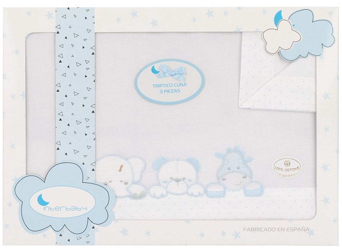 Interbaby Bedtextiel Dieren 106 X 82 Cm Katoen Blauw 3-delig