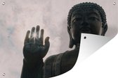 Muurdecoratie Zonnestralen door de vingers van de Tian Tan Boeddha in Japan - 180x120 cm - Tuinposter - Tuindoek - Buitenposter