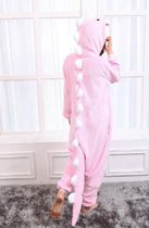 KIMU Onesie Draak Lichtroze Pak Kostuum Dinosaurus Roze Dino - Maat M-L - Drakenpak Jumpsuit Huispak