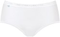 Witte midi-slip met een gemêleerde stof en kanten afwerking.