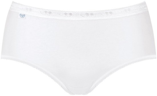 Witte midi-slip met een gemêleerde stof en kanten afwerking.