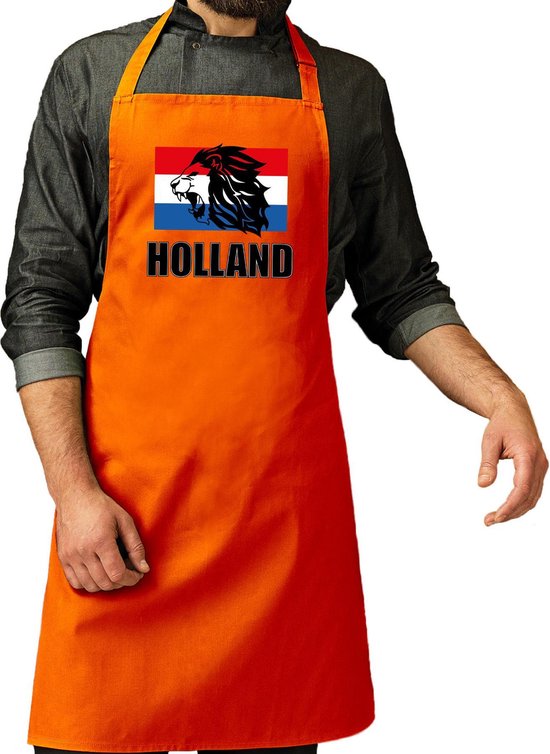 Tablier orange avec le drapeau néerlandais, une tête de lion et "HOLLAND".