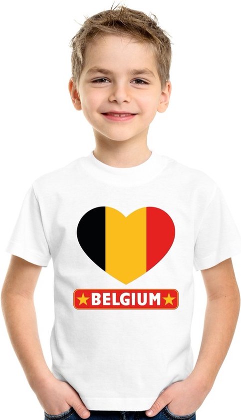 T-shirt drapeau belge coeur blanc garçons et filles S (122-128)