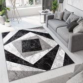 Tapiso Bali PP Vloerkleed Woonkamer Slaapkamer Grijs Donkergrijs Geometrisch Design Interieur Woonsfeer Modern Duurzaam Hoogwaardig Tapijt Maat - 120x170