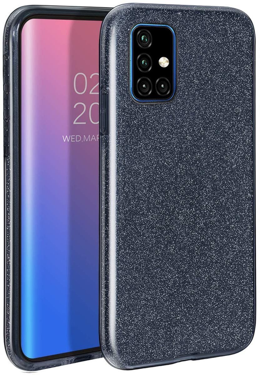 BixB Samsung A51 Hoesje - Backcover Glitter TPU - Zwart