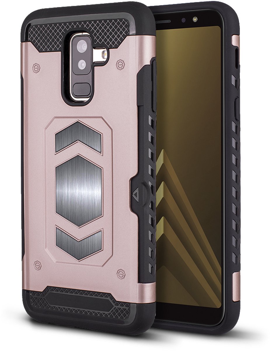 Samsung Galaxy A6 Plus Luxe Armor Case met Pashouder - Rose goud - van Bixb