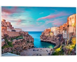 Forex - Vakantie Huisjes op Berg - 60x40cm Foto op Forex