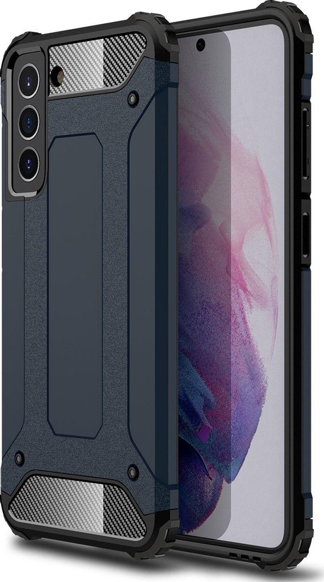 Mobigear Hoesje geschikt voor Samsung Galaxy S21 FE Telefoonhoesje Hardcase | Mobigear Outdoor Backcover Shockproof | Schokbestendig Galaxy S21 FE Telefoonhoesje | Anti Shock Proof - Marineblauw