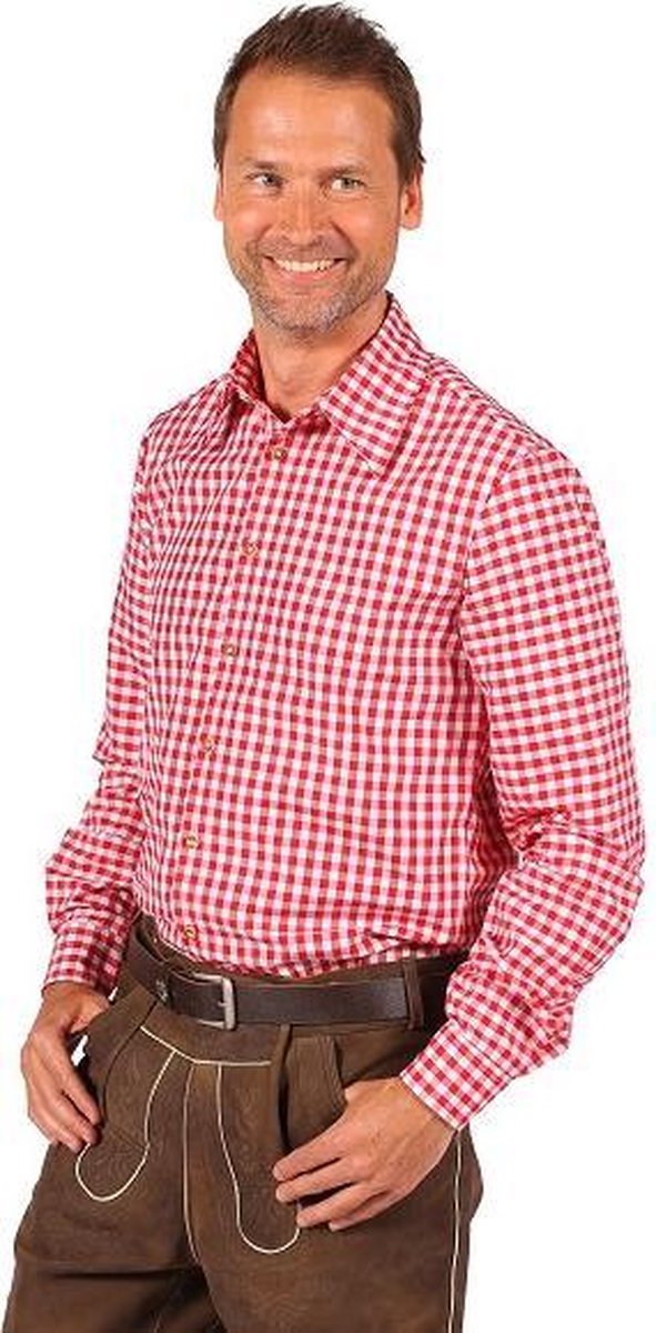 Overhemd rood-wit geruit 100% polyester