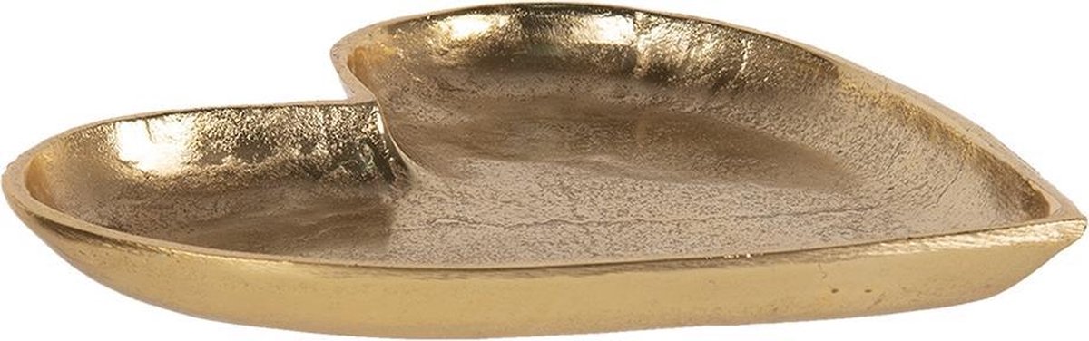 Clayre & Eef Serveerschaal Hart 25*24*3 cm Goudkleurig Aluminium Hartvormig Kaarsenplateau Dienblad Decoratie Schaal