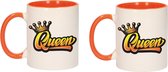 4x stuks Koningsdag Queen met kroon beker / mok - oranje met wit - 300 ml