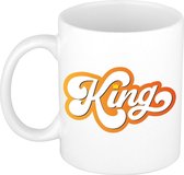 Koningsdag King met kroontje beker / mok wit - 300 ml - oranje bekers