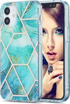 3D Electroplating Marble Pattern TPU beschermhoes voor iPhone 12 mini (groen)