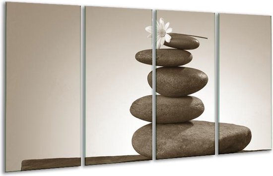 GroepArt - Glasschilderij - Stenen - Sepia - 160x80cm 4Luik - Foto Op Glas - Geen Acrylglas Schilderij - 6000+ Glasschilderijen Collectie - Wanddecoratie