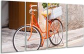 GroepArt - Glasschilderij - Fiets - Oranje, Geel, Bruin - 160x80cm 4Luik - Foto Op Glas - Geen Acrylglas Schilderij - 6000+ Glasschilderijen Collectie - Wanddecoratie