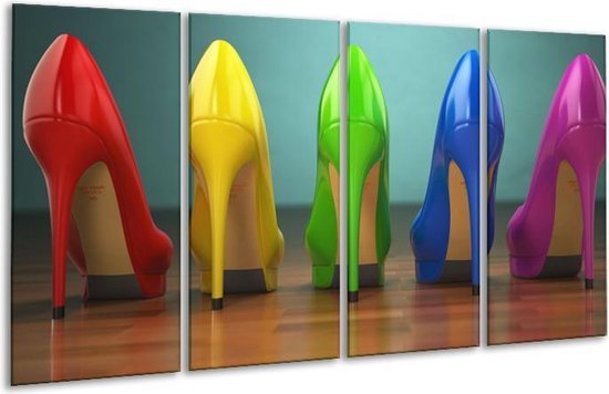 Glas schilderij Schoenen, Vrouw | Bruin, Groen, Geel | | Foto print op Glas |  F007461