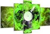 Glasschilderij Muziek - Groen, Zwart - 170x100cm 5Luik - Foto Op Glas - Geen Acrylglas Schilderij - 6000+ Glasschilderijen Collectie - Wanddecoratie