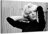 Schilderij Op Canvas - Groot -  Marilyn Monroe - Zwart, Wit, Grijs - 140x90cm 1Luik - GroepArt 6000+ Schilderijen Woonkamer - Schilderijhaakjes Gratis