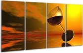 GroepArt - Glasschilderij - Wijn - Oranje, Rood, Zwart - 160x80cm 4Luik - Foto Op Glas - Geen Acrylglas Schilderij - 6000+ Glasschilderijen Collectie - Wanddecoratie