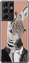 Samsung Galaxy S21 Ultra hoesje siliconen - Baby zebra - Soft Case Telefoonhoesje - Print / Illustratie - Roze