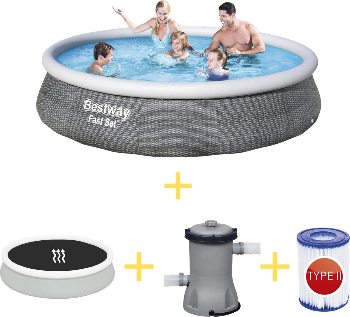 Bestway Zwembad – Fast Set – 396 x 84 cm – Inclusief Solarzeil, Filterpomp & Filter