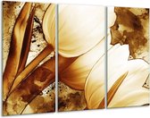 GroepArt - Schilderij -  Tulpen - Bruin, Wit - 120x80cm 3Luik - 6000+ Schilderijen 0p Canvas Art Collectie