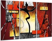 GroepArt - Schilderij -  Abstract - Rood, Grijs, Geel - 120x80cm 3Luik - 6000+ Schilderijen 0p Canvas Art Collectie