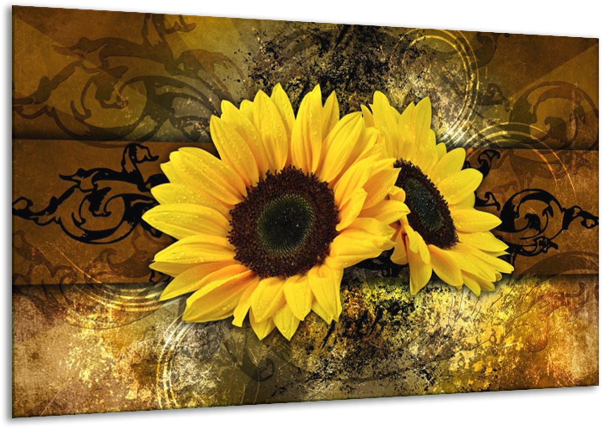 Schilderij Op Canvas Zonnebloem - Geel, Bruin, Goud - 120x70cm 1Luik - Foto Op Canvas - Gr