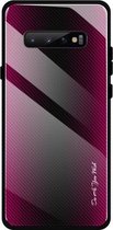 Voor Galaxy S10 Texture Gradient Glass Protective Case (Rose Red)