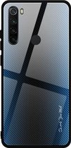 Voor Geschikt voor Xiaomi Redmi Note 8 koolstofvezel textuur gradiÃ«ntkleur glazen behuizing (blauw)