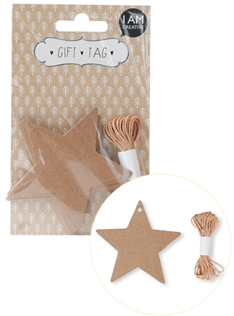 Cadeaulabels | ster | bruin | 20 stuks