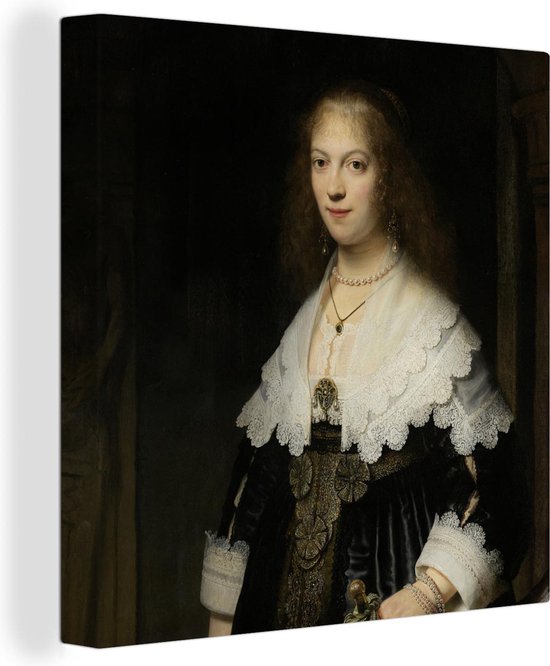 Canvas Schilderij Portret van Maria Trip - Rembrandt van Rijn - 20x20 cm - Wanddecoratie