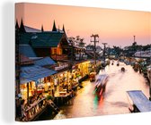 Canvas Schilderij Zonsopgang bij de drijvende markt in Thailand - 30x20 cm - Wanddecoratie