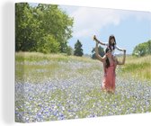Toile Peinture Femmes - Fleurs - Champ de Fleurs - 150x100 cm - Décoration murale
