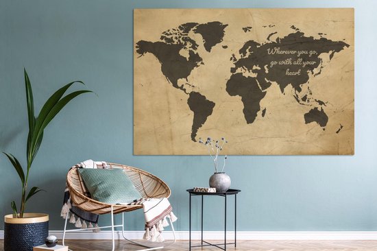 Peintures Toile Wereldkaart - Vintage - Citation - 150x100 cm - Décoration murale